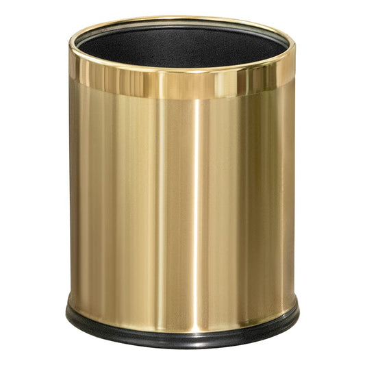 2.6Gallon/10L Brass Gold Bathroom Trash Can - Gold Waste Basket for Bedroom, Office, Store - Metal Trash Bin Without Lid
