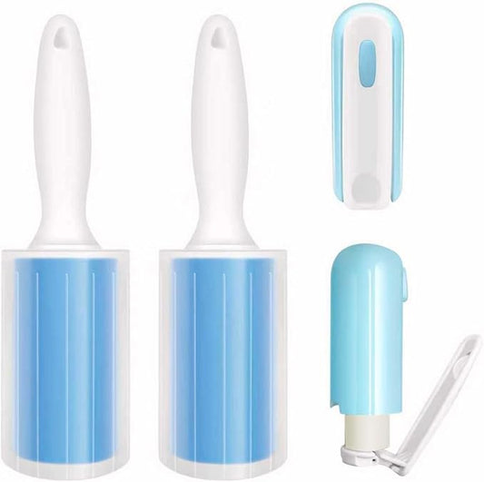 Reusable Washable Lint Roller 4 Pack, Sticky Gel Lint Rollers, Cat Dog Pet Hair Lint Remver Cleaner for Clothes, Carpet, Travel, 2 Large Roller with Dust Cover and 2 Mini, Portable Small Lint Brush