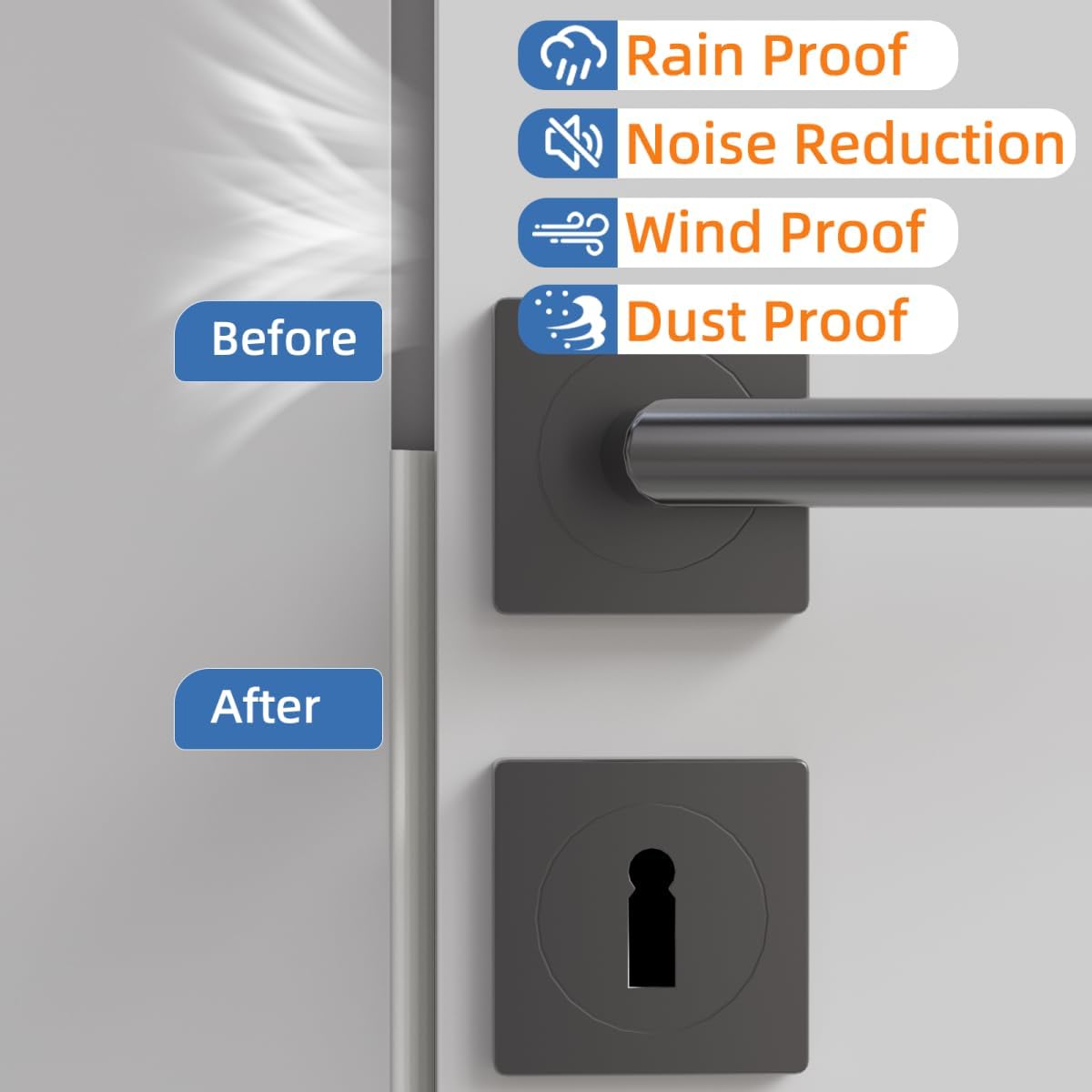Wedge-Shape Window Weather Stripping Door Frame Seal Strip 3Pcs×196" Black,Upgrade Black Foam,Soundproofing,Draft Stopper,Winter Insulation,Noise Blocker, Gap Filler for Exterior Front Door Side