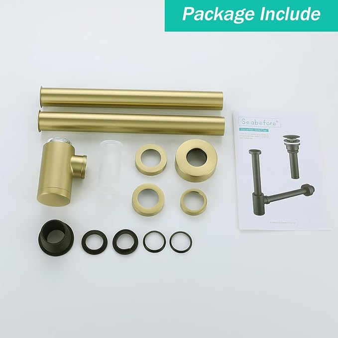 Brass Round Bottle P-Trap 1 1/4, Adjustable Basin Sink Waste Drain Trap Kit, Brushed Gold P Trap
