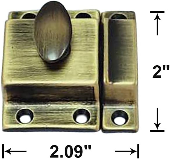 QCAA Traditional Large Oval Turn Cabinet Latch, Solid Brass, 2", for Cupboard & Other Furniture, Brushed Antique Brass, 2 Pack, Made in Taiwan