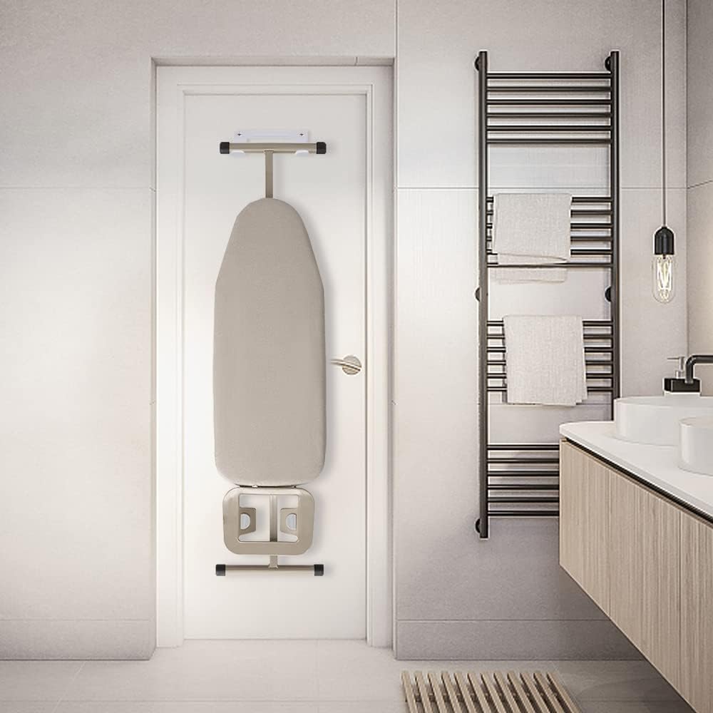 Ironing Board Hanger Wall Mount Ironing Board Holder Organizer Wall Rack for Laundry Rooms Storage Rack Hanging Shelf Hanger (White with EVA pad)