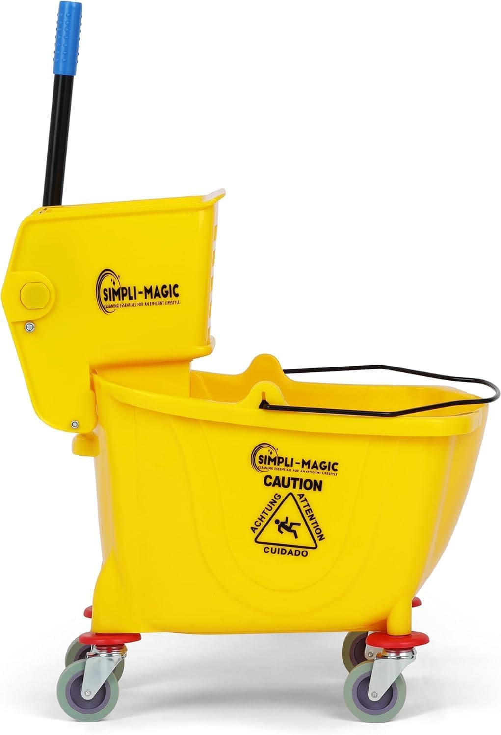 SIMPLI-MAGIC Commercial Mop Bucket with Side Press Wringer, 36 Quart – 50,000 Cycles Wringer – Industrial Mop Bucket with Wheels, Yellow