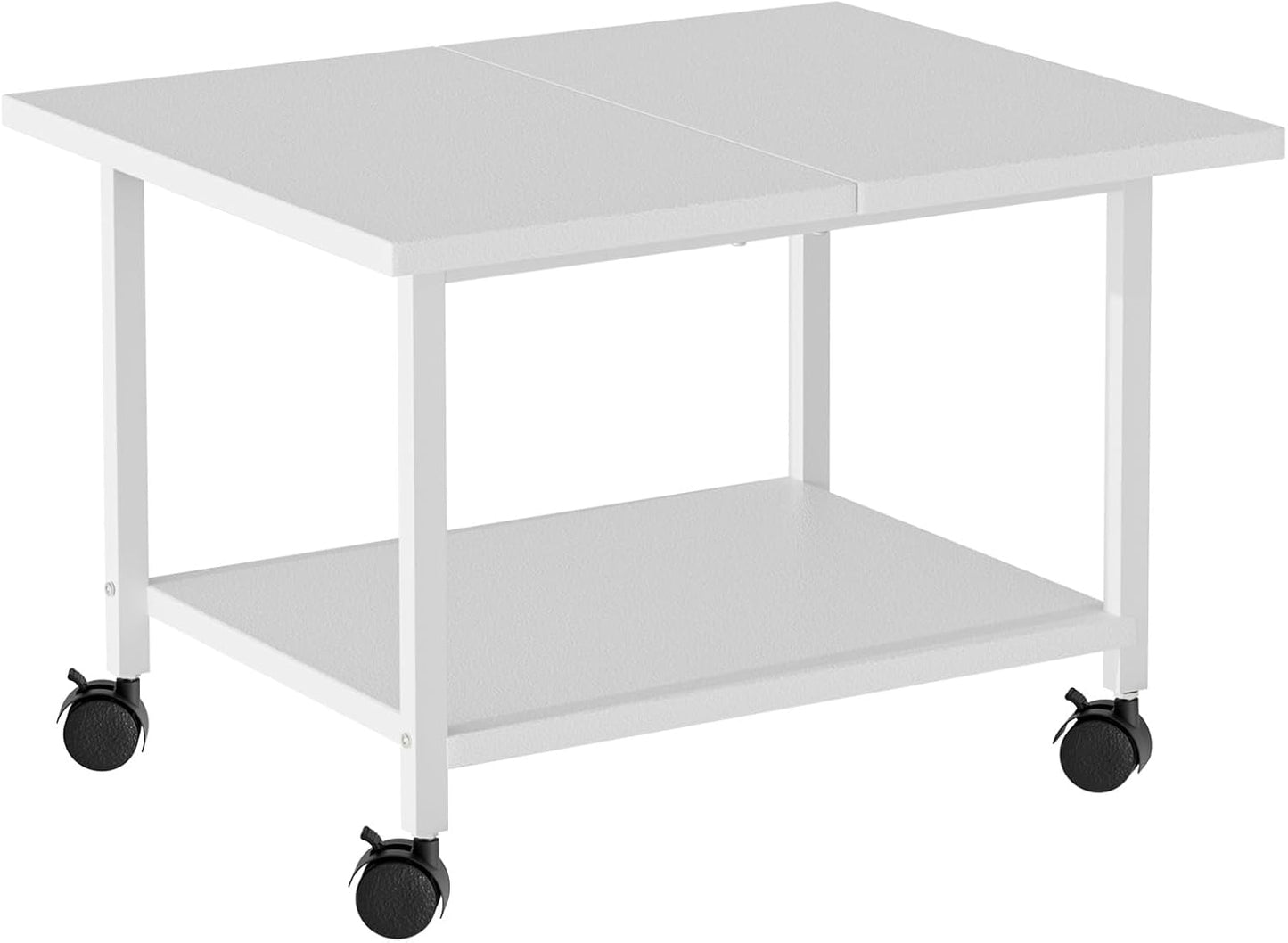 Printer Stand with Storage Under Desk Shelf, Desktop Printer Stand Organizer, Rolling Printer Cart Storage Paper Files Holder for Desk, Office, Home, (White)