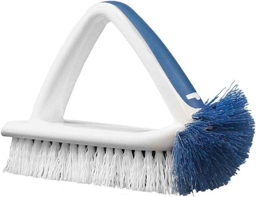 Unger 2-in-1 Bath and Tile Scrubber Brush Tool, Crevice Cleaning Supplies, Dishwasher Safe, Rounded Bristles for Bathroom Scrubbing, Great for Tile, Bathtubs, and Showers