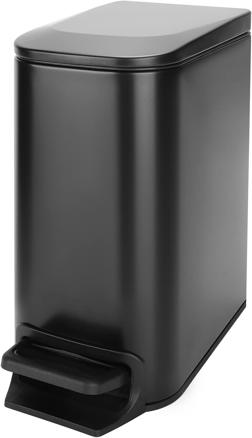 Cesun Small Bathroom Trash Can with Lid Soft Close, Step Pedal, 6 Liter / 1.6 Gallon Stainless Steel Garbage Can with Removable Inner Bucket, Anti-Fingerprint Finish (Matt Black)