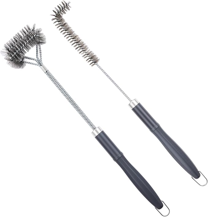 SUNRISE Fryer Brush with Long Handle (Stainless Steel with Plastic Handle, L and Double Brush)