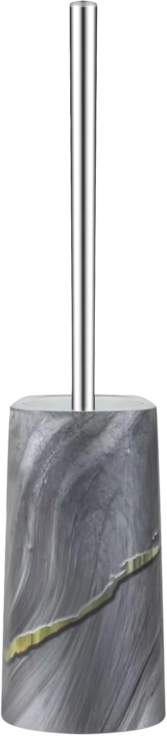 Marble Colored Toilet Brush and Holder Set,Stainless Steel Long Handle and Marble Colored Base for Bathroom Deep Cleaning，Space Saving for Storage，Drip-Proof，Dark Gray