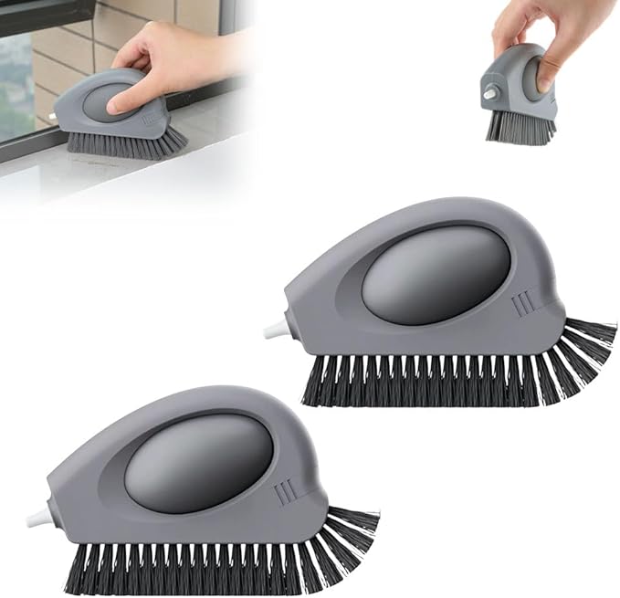 2 in 1 Groove Cleaning Brush with Air-Blowing, Window Track Cleaning Tools, Multifunction Window Track Cleaner with Hard Bristle Scraper, Crevice Brush for Sliding Door Track, Window Seal, Sill (2PC)