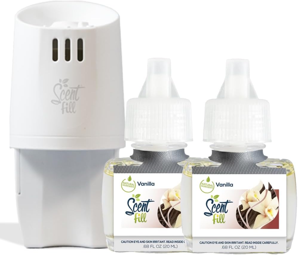 Scent Fill Vanilla Plug in Air Freshener, Scented Oil Refills, 2 Refills + Diffuser