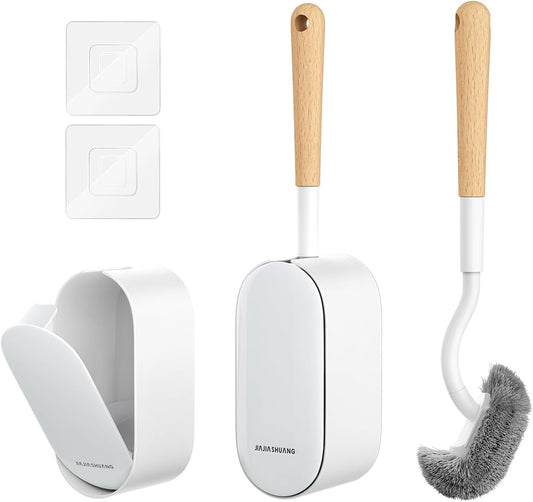 Bamboo Toilet Brush Set, 2 Pack with Ergonomic Design, Compact Size, Durable Bristles, Wooden Holder for Bathroom Cleaning