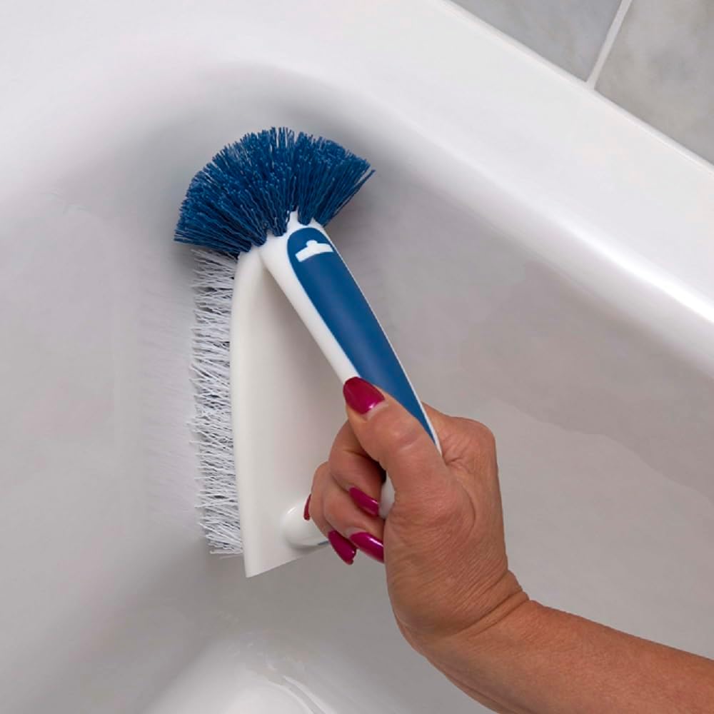 Unger 2-in-1 Bath and Tile Scrubber Brush Tool, Crevice Cleaning Supplies, Dishwasher Safe, Rounded Bristles for Bathroom Scrubbing, Great for Tile, Bathtubs, and Showers