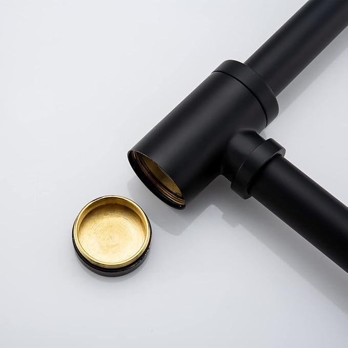 Brass Round Bottle P-Trap 1 1/4, Adjustable Basin Sink Waste Drain Trap Kit, Matte Black P Trap