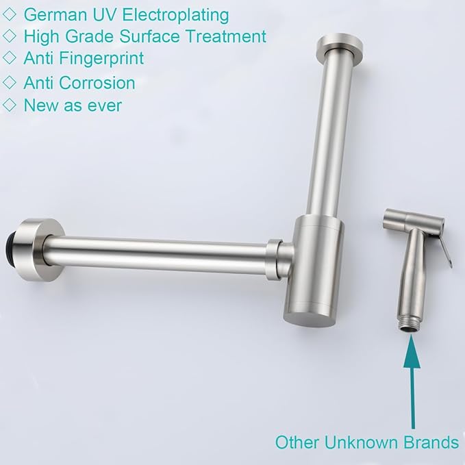 Brass Round Bottle P-Trap 1 1/4, Adjustable Basin Sink Waste Drain Trap Kit, Brushed Nickel P Trap