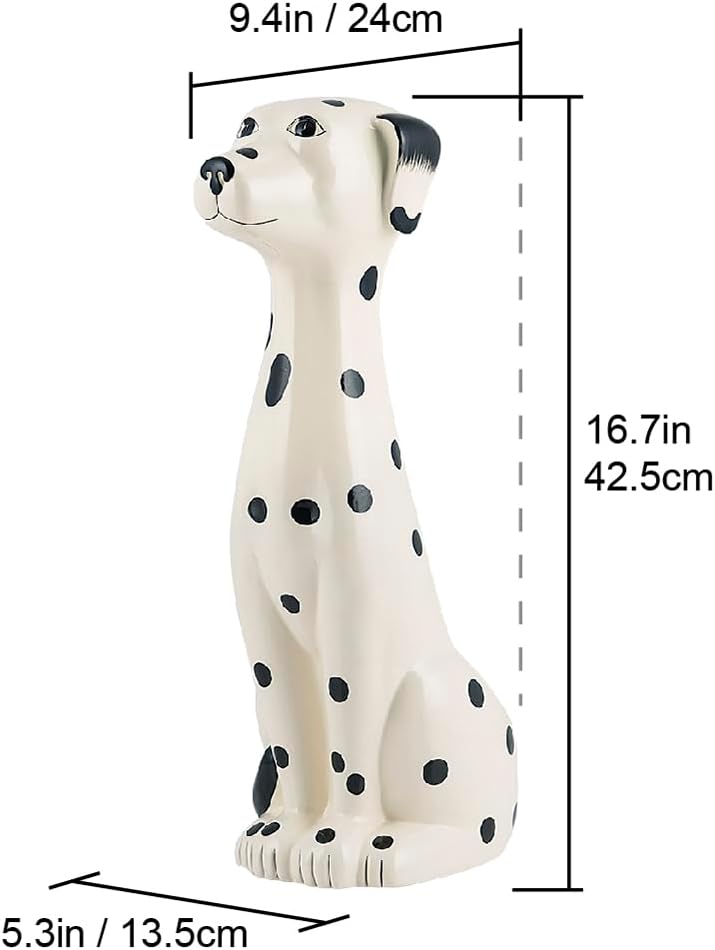 Allure Home Creation Dalmatian Dog White & Black 2-Piece Ceramic Toilet Brush Holder w/White Plastic Handled Scrub Brush, 9.4” x 5.3” x 16.7”