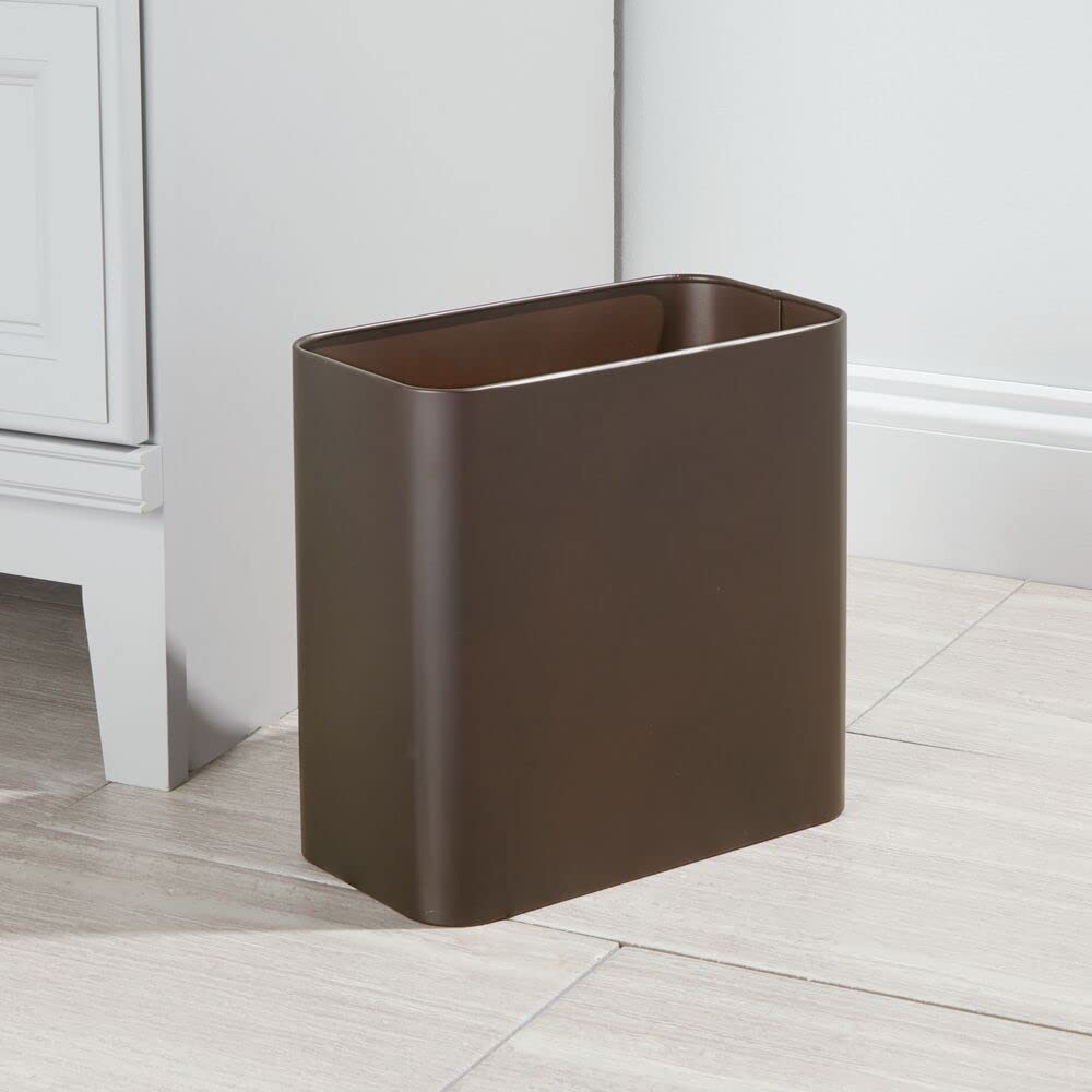 mDesign Small Metal 2.4 Gallon/9 Liter Trash Can Wastebasket Garbage Bin for Bathroom, Slim Rubbish Waste Bin Trashcans for Master/Guest Bath, Mirri Collection, Bronze
