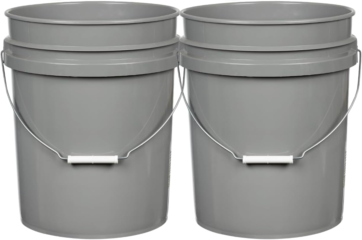 House Naturals 5 Gallon Premium HPDE Plastic Bucket - Made in USA Food Grade Storage Container, BPA Free All Purpose Pail (2, Gray)