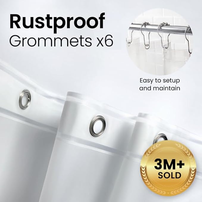 LiBa Waterproof Plastic Shower Curtain - Bathroom Shower Curtain Premium PEVA Non-Toxic with Rust Proof Grommets White 8G Heavy Duty Bathroom Accessories 72x72 - White