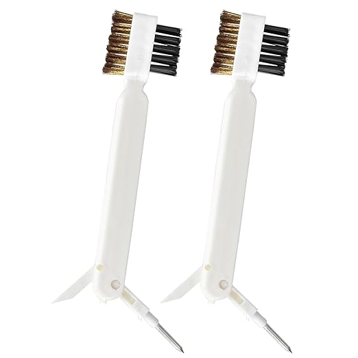 2 Pcs Deep Gas Stove Wire Brushes 4-in-1 Metal Kitchen Cleaning Wire Brush Small Brass/Nylon Brushes for Cleaning Gas Stove Range Hood Pot Pan Paint/Rust/Dirt