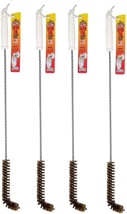 4-Pack Deep Fryer Cleaning Brush – L-Shaped High-Temp Commercial Kitchen Tool - Heavy Duty Brass Bristles - Heat Resistant to 750F - Deep Fryer Cleaner - Made in USA by FryOilSaver Co. B53C