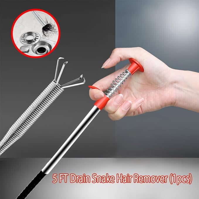 Drain Clog Remover (5pcs)＆Drain Auger 16 FT (1pcs)＆Drain Snake Hair Remover (1pcs),Toilet Plumbing Snake Set for Toilet Sewer Shower Kitchen Bathroom Tub Clogged Drains Opener Cleaning Tool