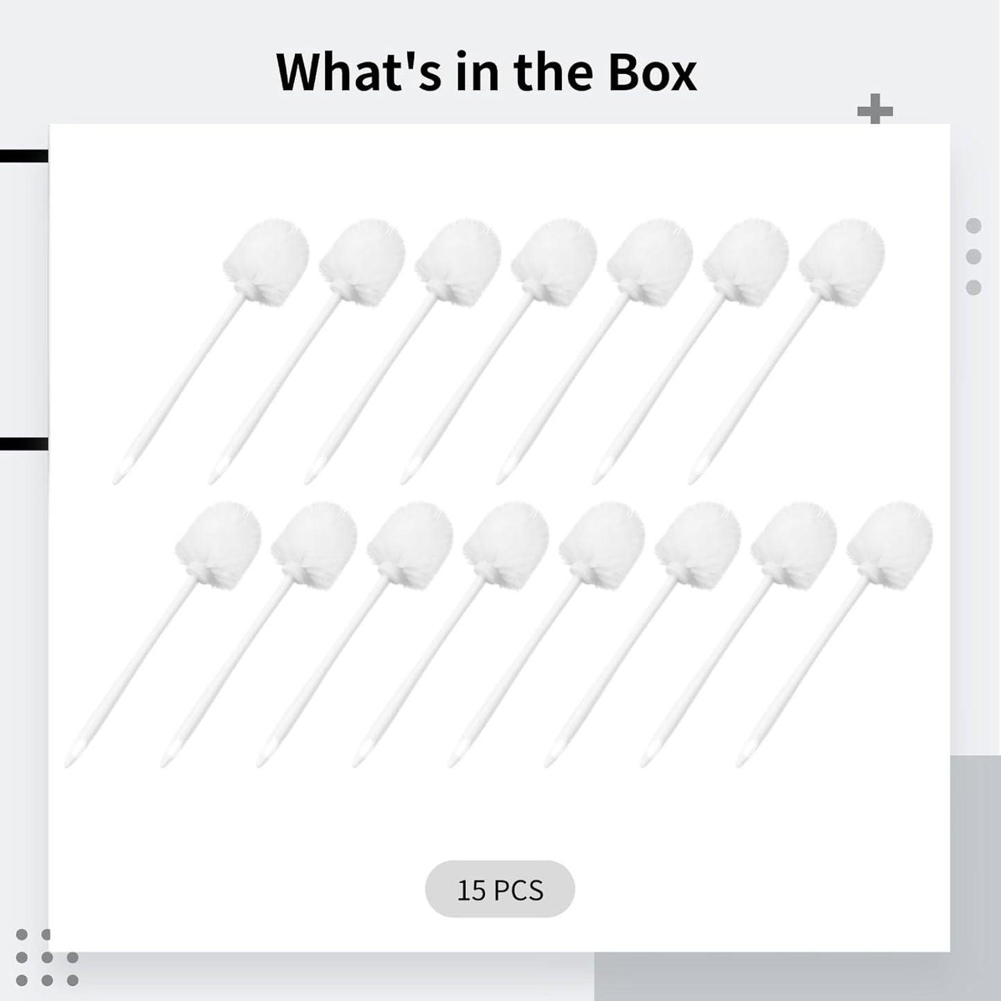 Homaisson Toilet Brush Set 15 Pack, Long Handle Plastic Toilet Cleaning Brushes with Storage Base, White Bristle Head, Quality PP Material, Deep Clean for Bathroom Corners