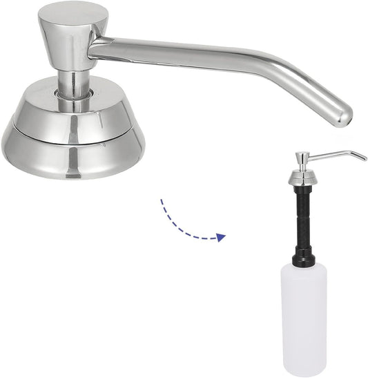 Heavy Duty Brass Countertop Liquid Soap Dispenser, Commercial Grade Top Fill Built-in Soap Dispenser with 34 oz/ 1L Bottle for Bathroom, Kitchen, Public Restroom, Chrome Finish, 4” Spout