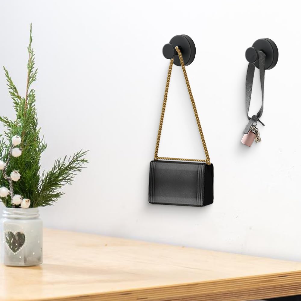 Suction Cup Hooks for Wreaths, 2025 New No Drill Suction Cup Hooks on Glass, Wreath Hanger for Front Door, Rustproof Hook Holder Towel Hook for Window Bathroom Mirrors Tile (2, Black A)