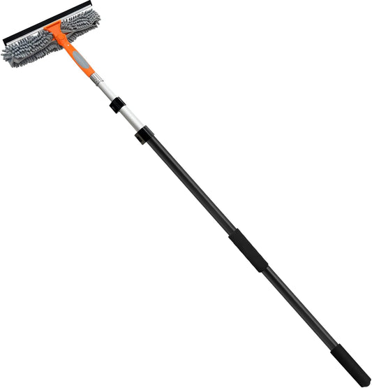 5-12ft Squeegee & 20Ft Reach Window Washer - 14" Extra-Large 2-in-1 Window Cleaner Tool with Extra-Thick Aluminum Telescopic Extension Pole for Indoor/Outdoor, RV, Truck Glass