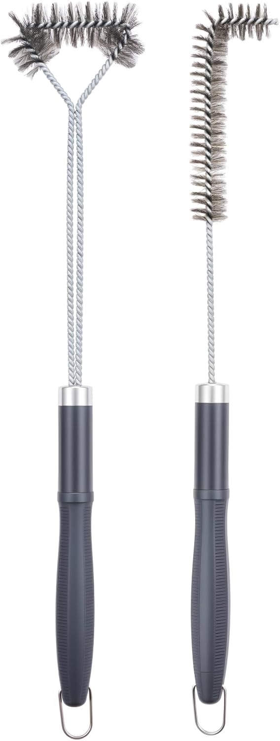 SUNRISE Fryer Brush with Long Handle (Stainless Steel with Plastic Handle, L and Single Brush)
