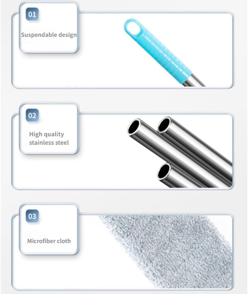 Saker Plus Retractable Gap Dust Cleaning Artifact, Saker Plus Flat Duster for Under Furniture, Reusable Washable Bendable Dusting Wand with Microfiber Dusting Cloths (2PCS)