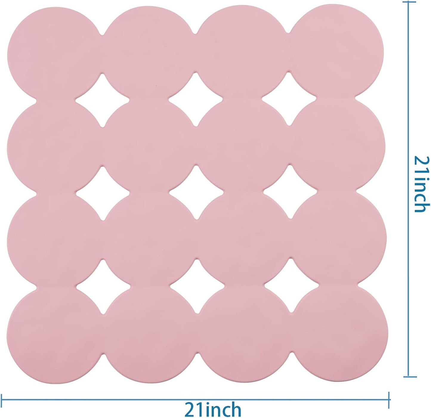 Square Shower Mat Nonslip - Rubber Bathtub Mat with Suction Cups for Inside Shower Bathroom Floor (Pink, 21X21)