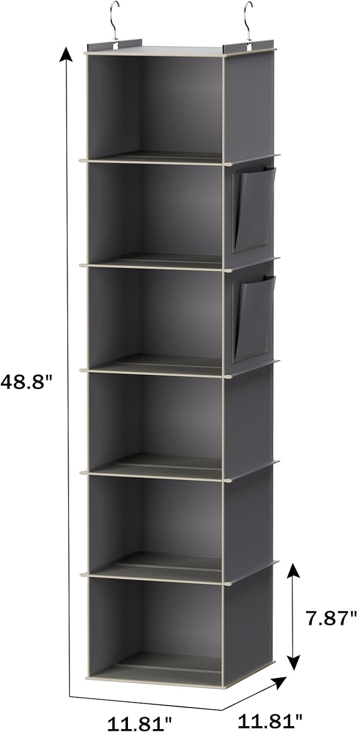 YOUDENOVA Hanging Closet Organizer, 6-Shelf Closet Hanging Storage Shelves, 2 Packs, Grey