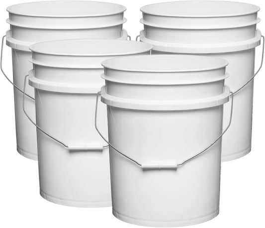 House Naturals 5 Gallon Premium HPDE Plastic Bucket - Made in USA Food Grade Storage Container, BPA Free All Purpose Pail (4, White)