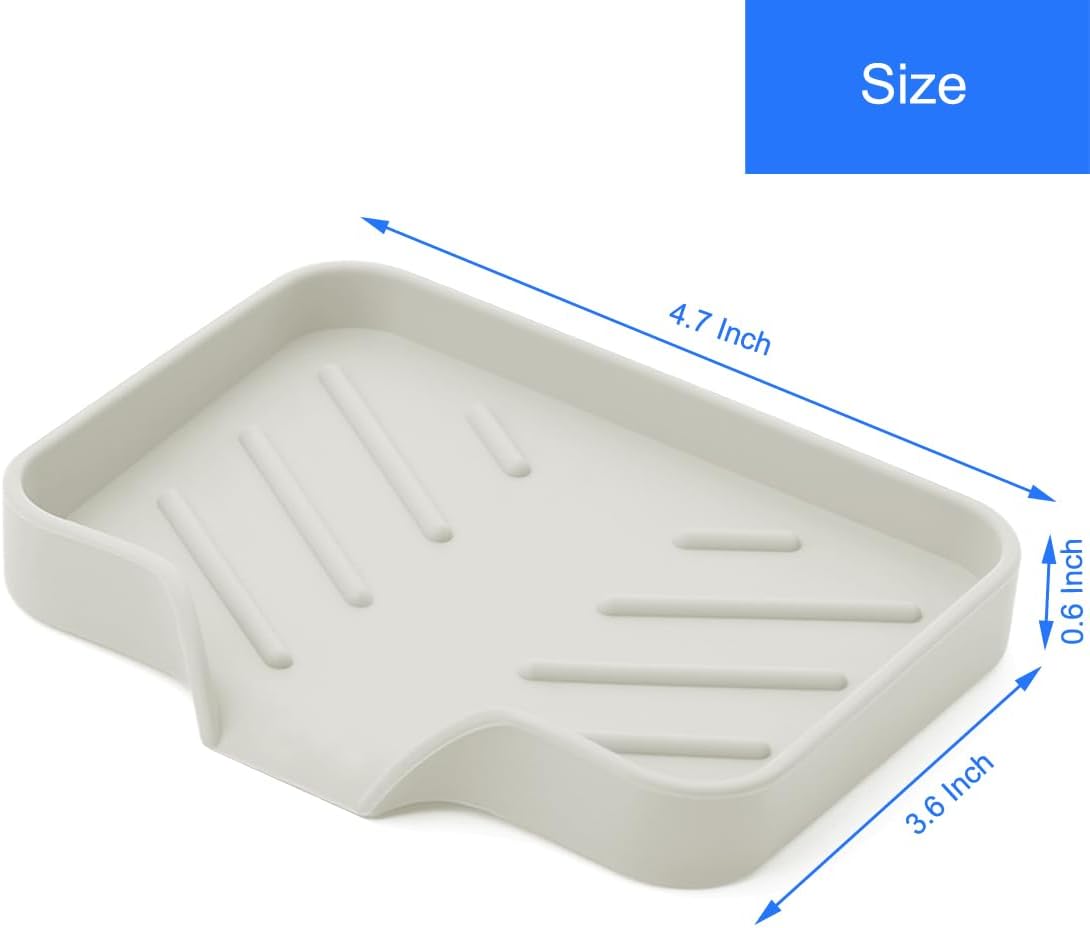 Sponge Holder with Drain Spout, Silicone Sponge Tray for Kitchen Sink, Rubber Soap Dish for Shower Bathroom (Beige, 4.7" x 3.6")