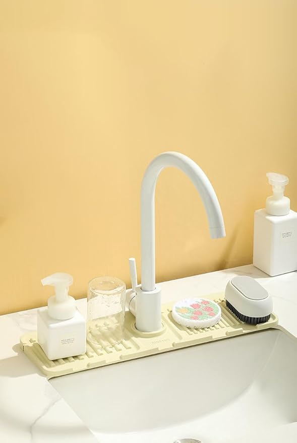 Sink Faucet Absorbing Mat,Kitchen Sink Splash Guard Longer Silicone Sink Faucet Mat,Silicone Sink Faucet Mat for Dish Soap Sponge Holder for Bathroom (Yellow,17.5x5.5 Inch)