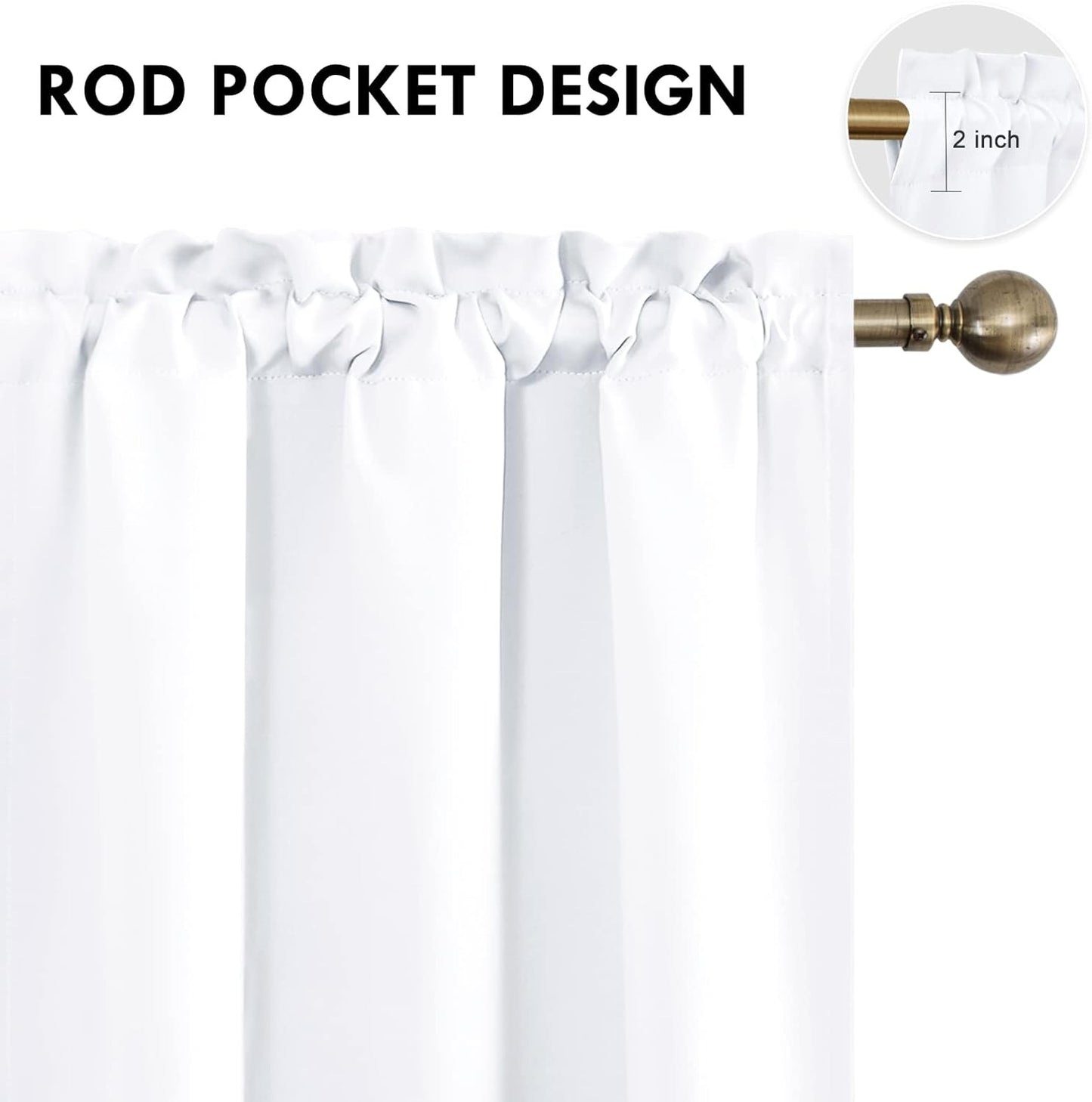 DWCN White Curtains for Living Room Thermal Insulated, 50% Light Blocking Curtains for Bedroom, Dining Room Window, W 38x L 63 Inch, Set of 2 Rod Pocket Curtain Panels