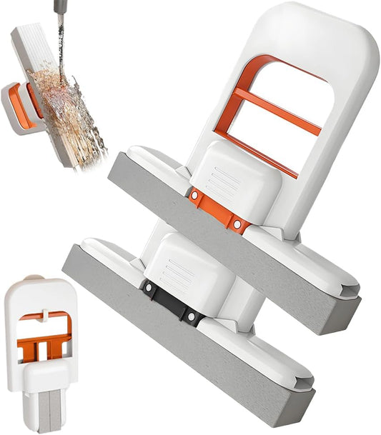 Mini Foldable Desktop Mop, Wet and Dry Portable Cleaning Sponge Mop,Self Squeezing Mini Sponge Mop with One Replaceable Head,for Small Spaces,Bathroom,Kitchen,Glass (Orange+Black)