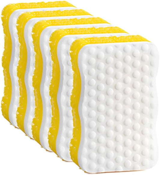 Ampang Wave-Shaped Scrub Sponges for Kitchen Cleaning - Nano Sponge & High-Foam Seaweed Cotton, Non-Scratch, Dishwasher Safe, Ideal for Washing Dishes & Daily Household Tasks (5, Yellow)