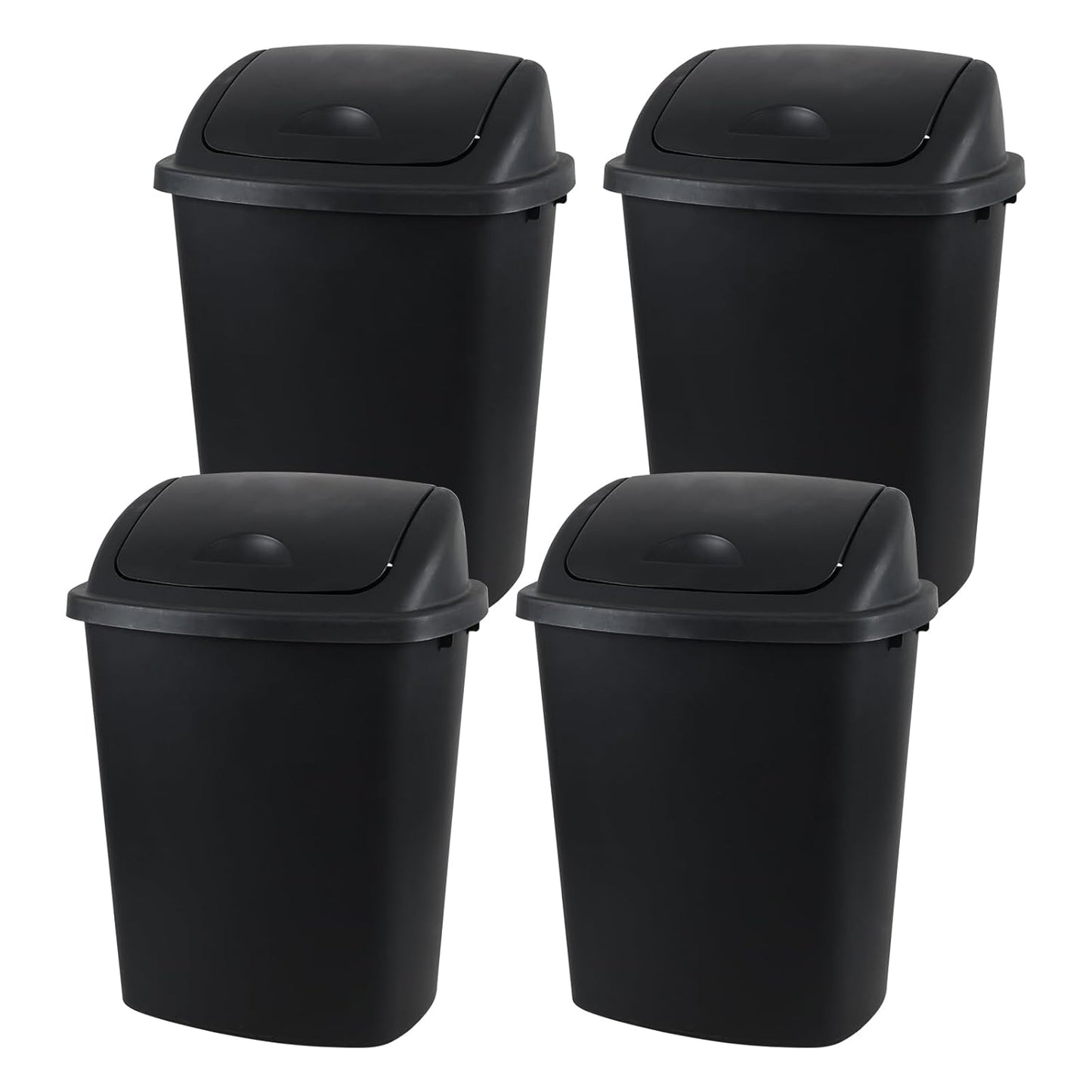 10 Gallon / 40 L Swing Lid Kitchen Trash Can, 4-Pack, Office, College, Classroom Garbage Bins, Plastic Waste Basket, Black