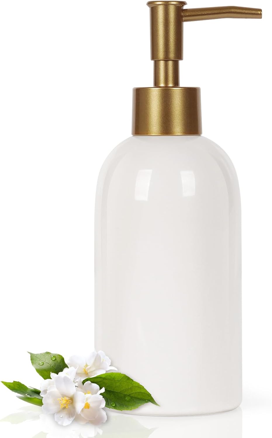 Natheeph 14OZ Ceramic Soap Dispenser Ceramic Soap Pump Dispenser Can Fill Liquid for Bathroom/Kitchen (White)