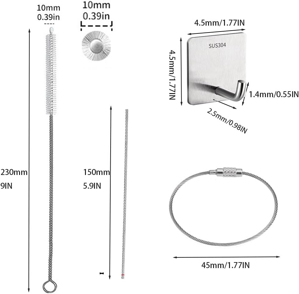 10Pack Straw Cleaner Brush- Long Stainless Steel Straw Brush for Cleaning Reusable Drinking Straws, Water Bottles and Pipes(9 * 0.4-inch)