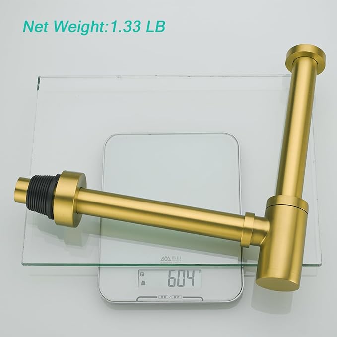 Brass Round Bottle P-Trap 1 1/4, Adjustable Basin Sink Waste Drain Trap Kit, Champagne Bronze P Trap,SE83888CB-L