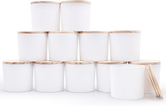 12 OZ Thick Candle Jars for Making Candles 12 Pcs, Empty Jars with Wood Lids for Spice Jars, Sample Container, Matte White