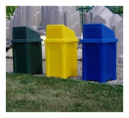 32 Gallon Square 100% Recycled Plastic Heavy Duty Outdoor Trash Can with Push Lid - Great for Schools and Businesses - Green Granite