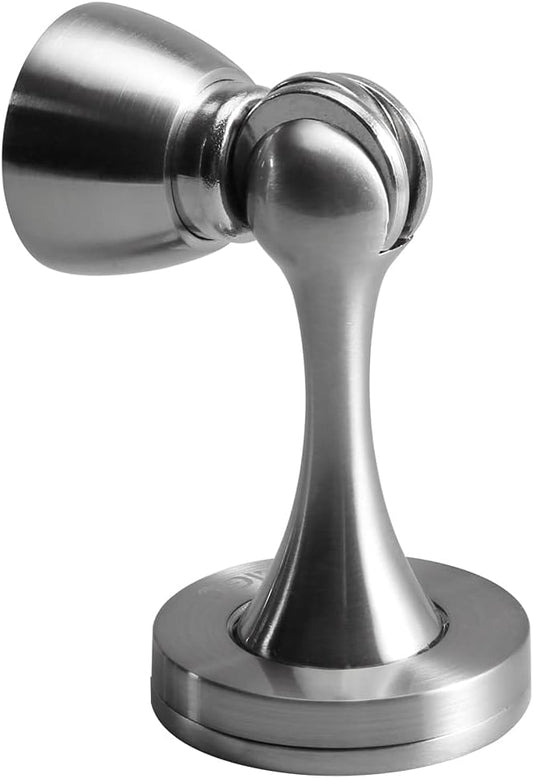 YAGU Silver Door Stopper 4 Pack Magnetic Door Stops Zinc Alloy Brushed Nickel Door Catch Door Holder Wall Floor Mounted Metal Soft-Catch