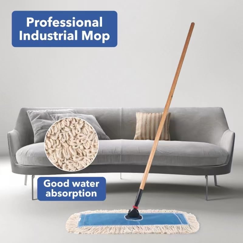 Matthew Cleaning 24'' Industrial Strength Cotton Dust Mop Refill Washable Replacement Heads for Residential & Commercial Use Fit Standard Dust Mop Frames, Hardwood,Concrete Floors Blue&White 12 Pack