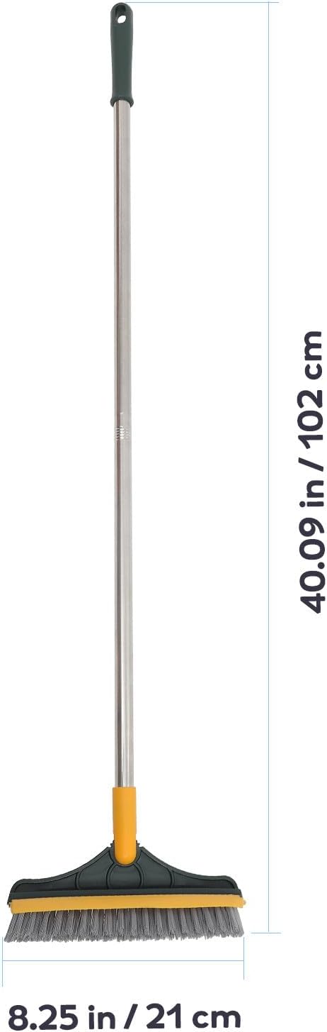 Upgraded Dual-Sided Bathroom Floor Scrub Brush with Long Handle, Tile and Grout Cleaning Brush for Shower and Corner Floors, Yellow-Green Non-Scratch Scrubber for Hard-to-Reach