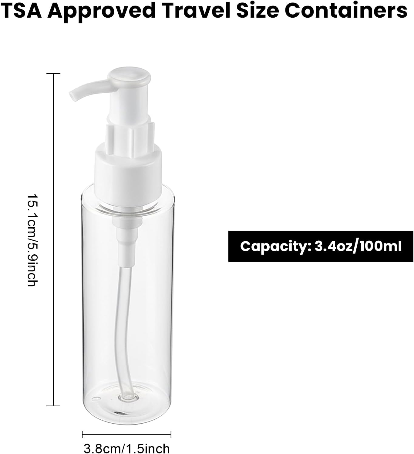 10 Pack 3.4 Oz/100ml Travel Pump Bottle TSA Approved Empty Plastic Pump Bottles Dispenser Portable Refillable Container Clear Lotion Dispenser Bottle for Shampoo Shower Gel