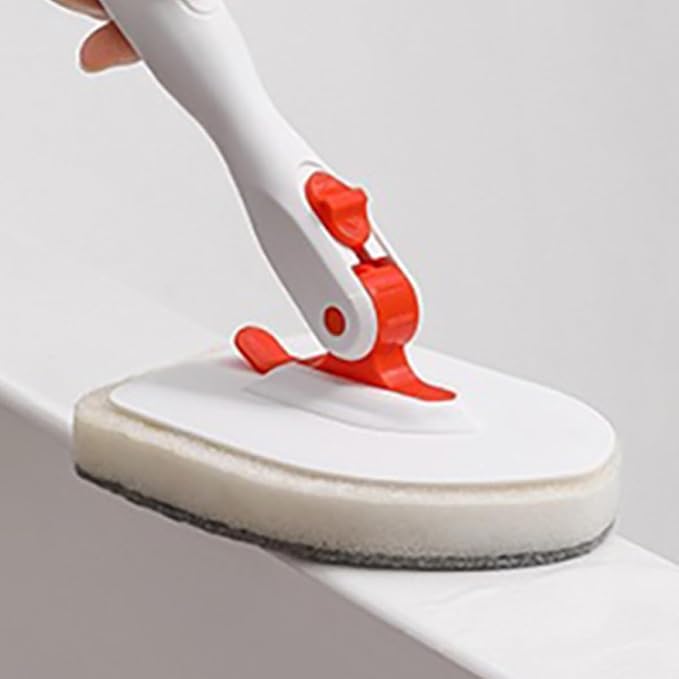 Shower Floor Scrubber Brush Set with 3-Section Handle, Stiff Bristle Tile Corner Brush, Fiber Cloth with Base Scrubbing Pad for Bathroom Tile and Grout Cleaning